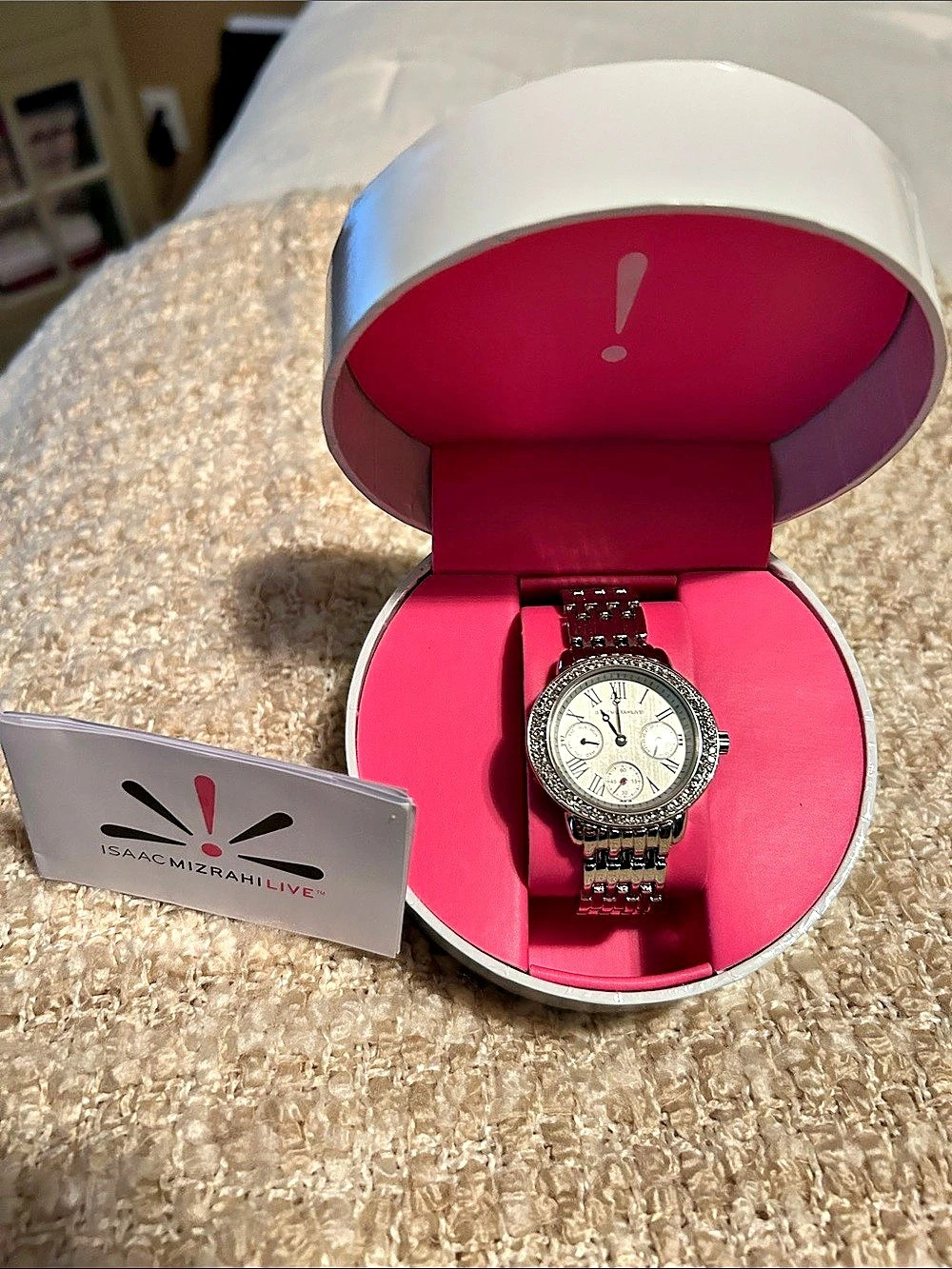 Isaac Mizrahi Live! Silver-Tone Watch in Pink Case